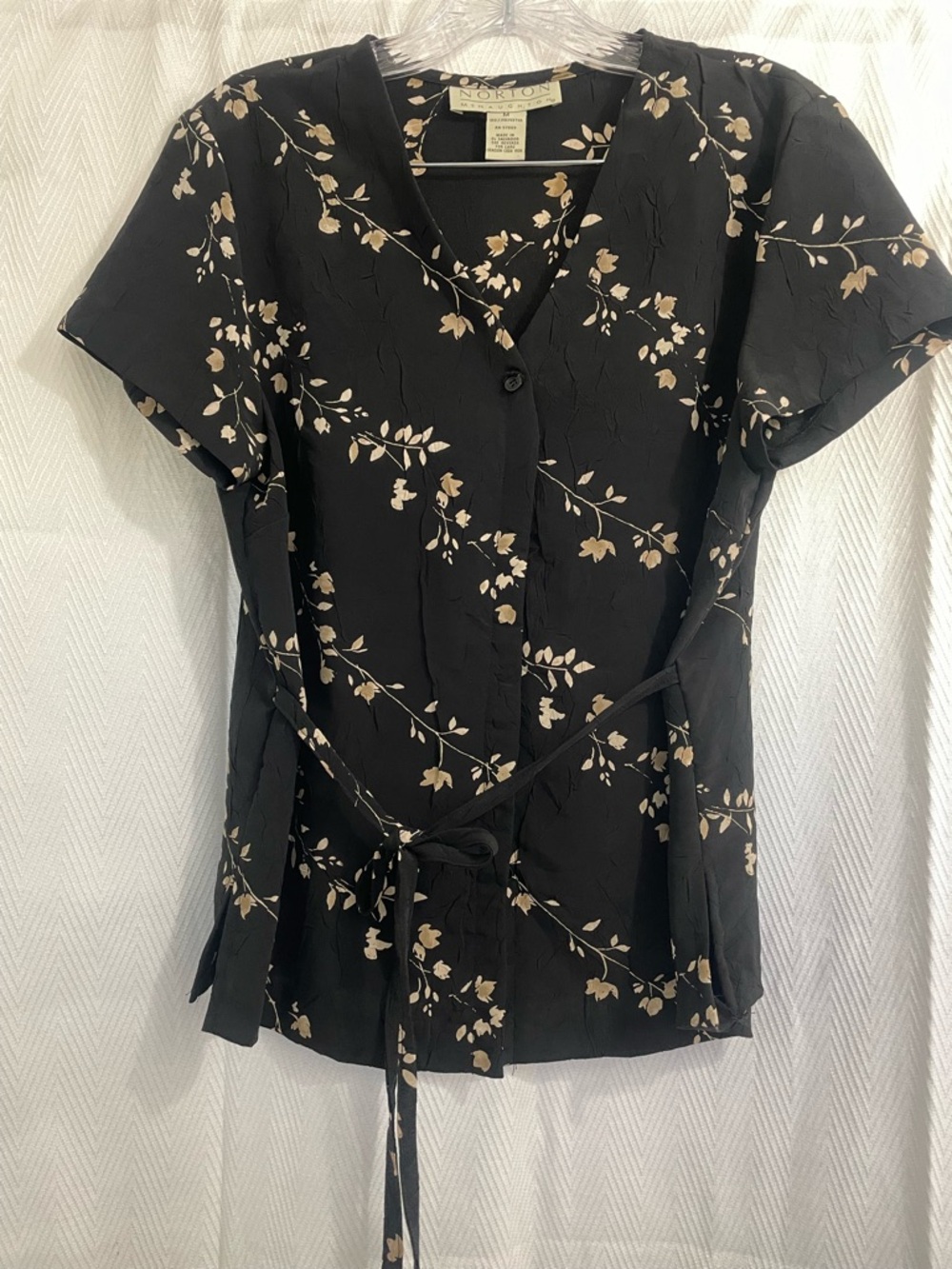 Norton McNaughton Black Blouse with Cream Floral Print